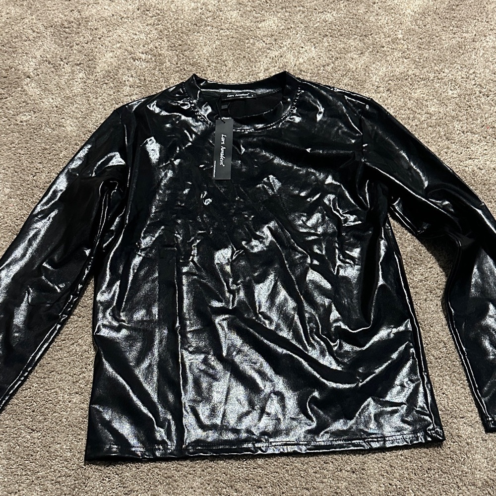 Shiny Black Long Sleeve Top